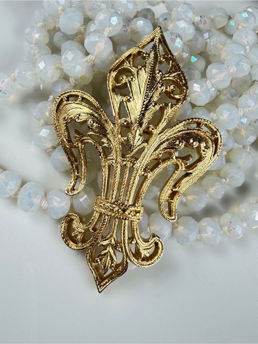 Monet Gold Fleur-de-Lis Filigree Brooch